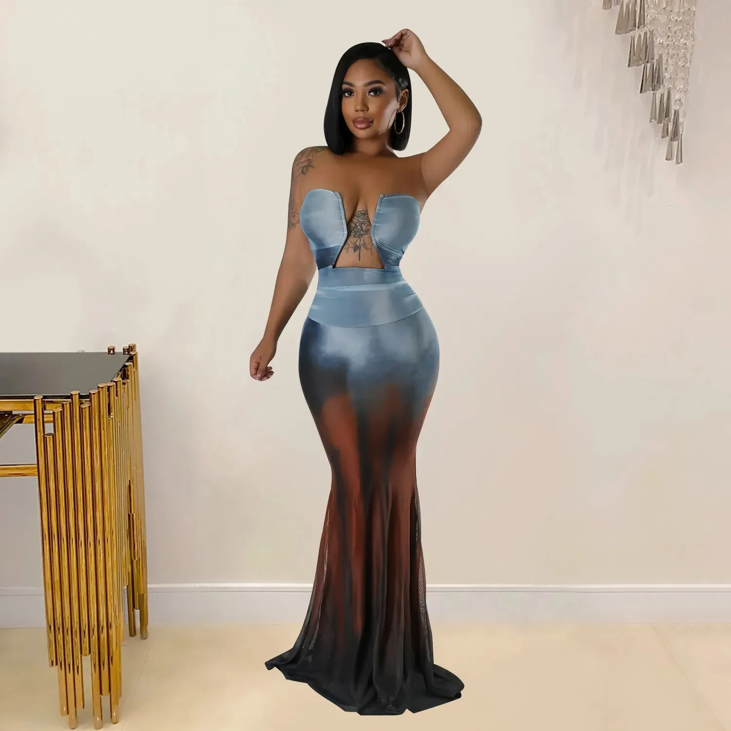 Printed Sleeveless Long Dress