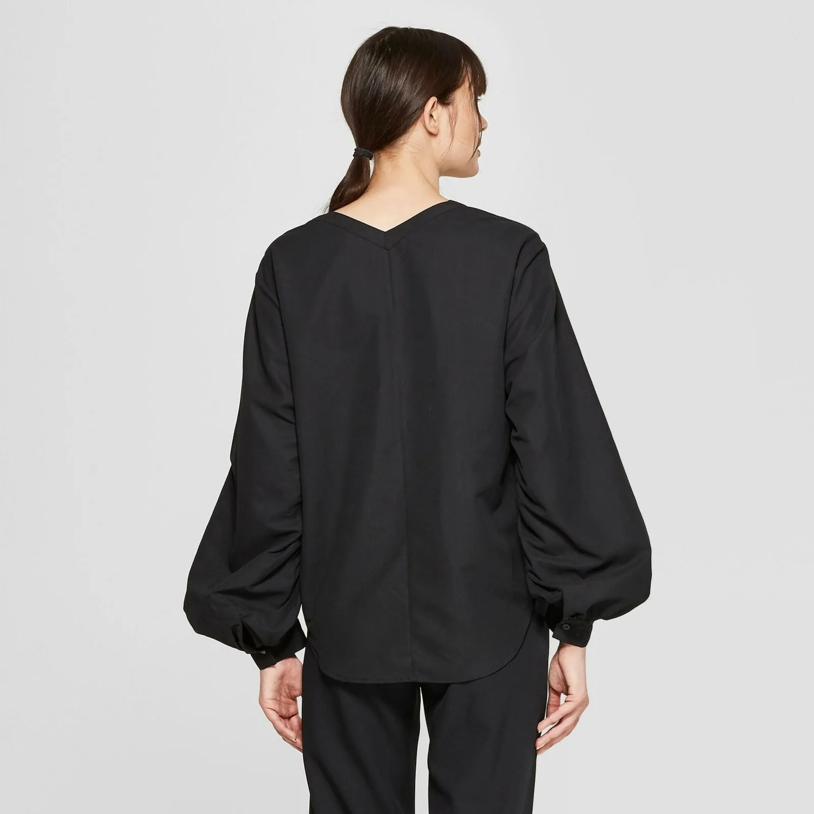 Prologue Women's Long Blouson Sleeve V-Neck Blouse