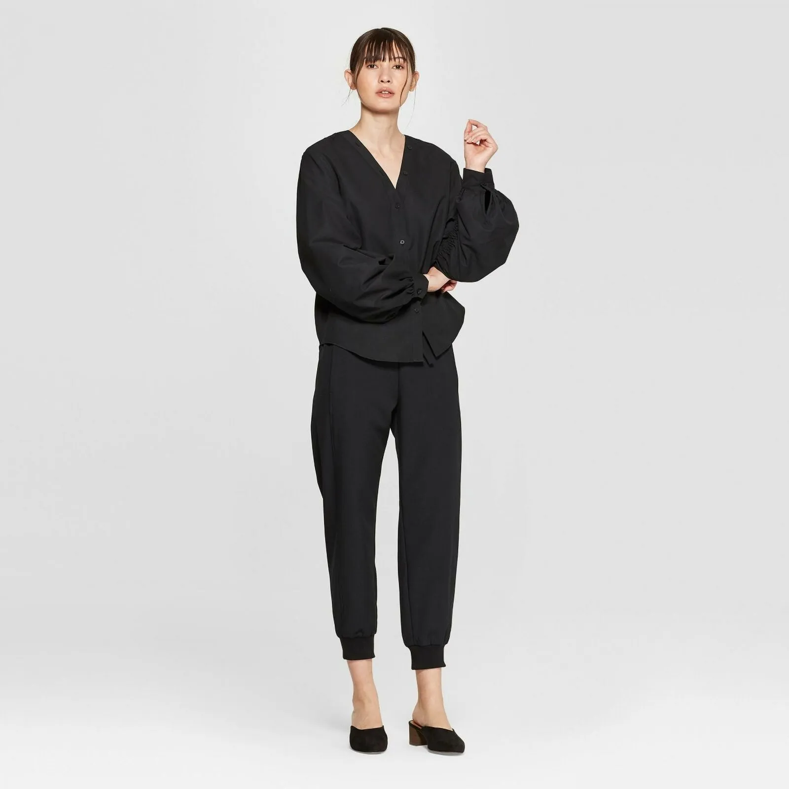 Prologue Women's Long Blouson Sleeve V-Neck Blouse