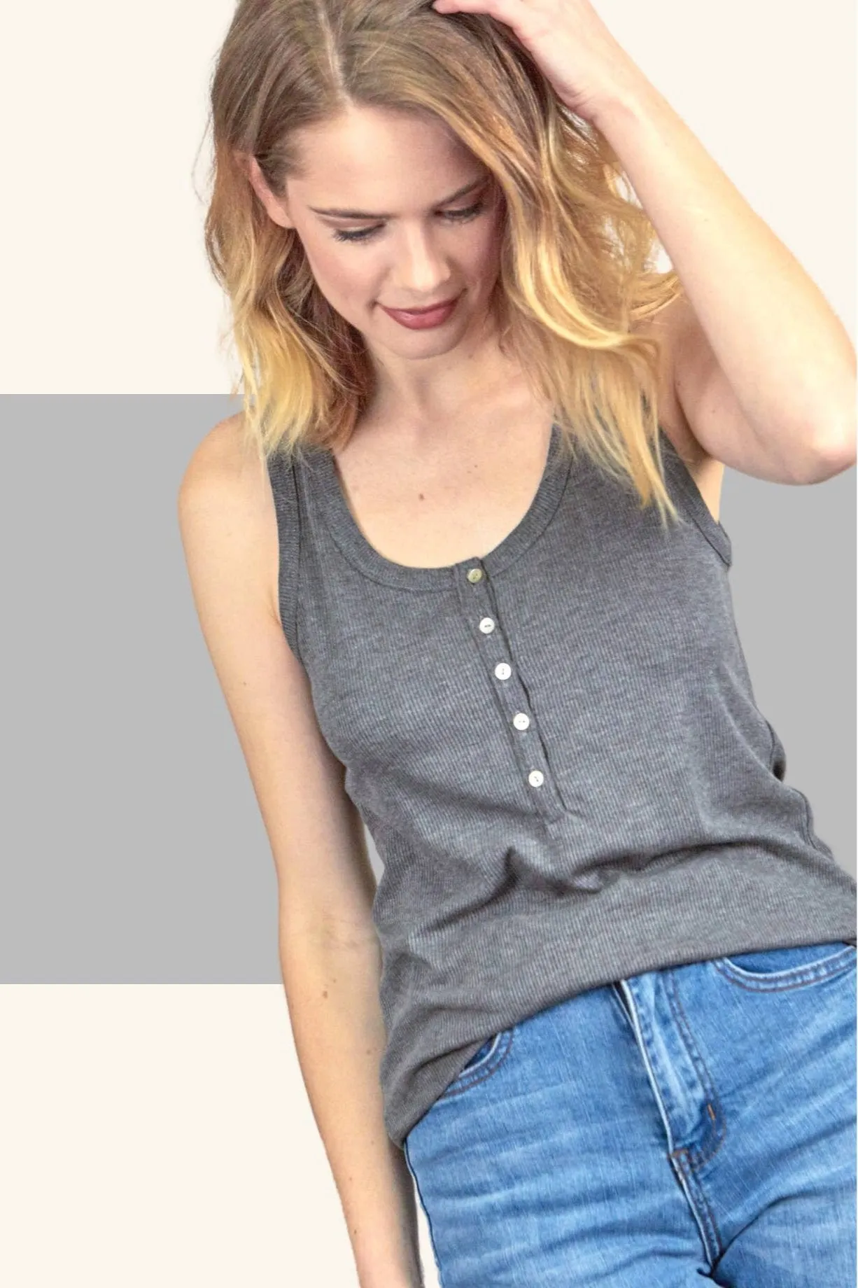 P.S. Love 5 Button Henley Tank Top