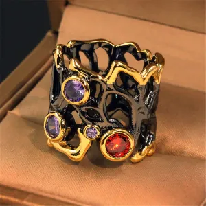 Purple & Red Crystal Openwork Tree Ring