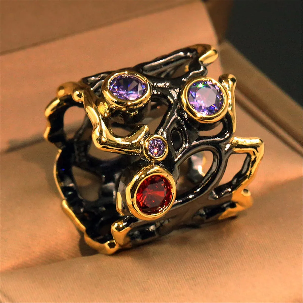 Purple & Red Crystal Openwork Tree Ring