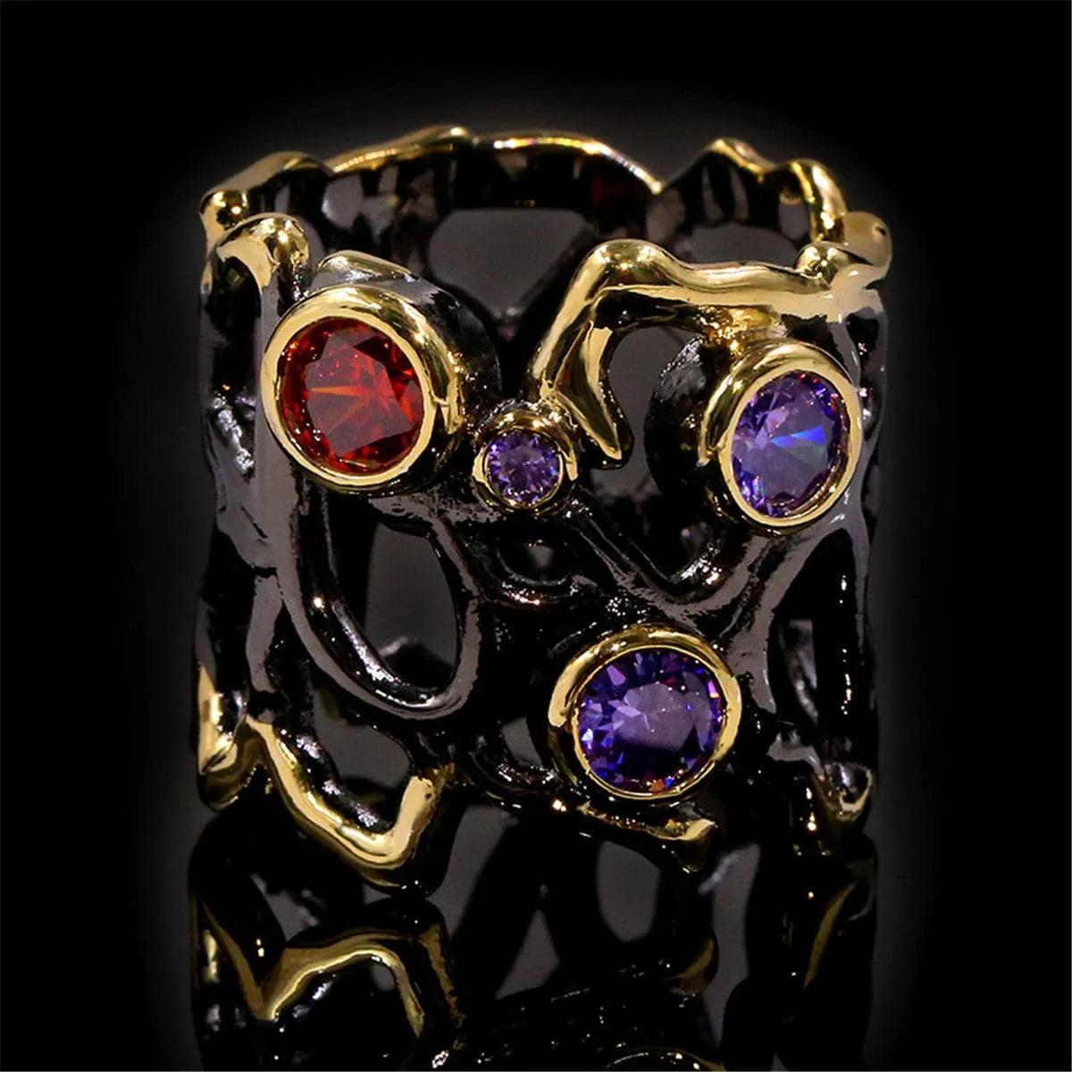 Purple & Red Crystal Openwork Tree Ring