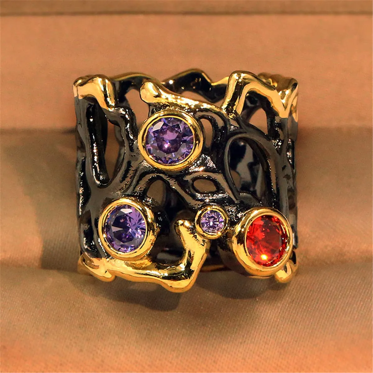 Purple & Red Crystal Openwork Tree Ring
