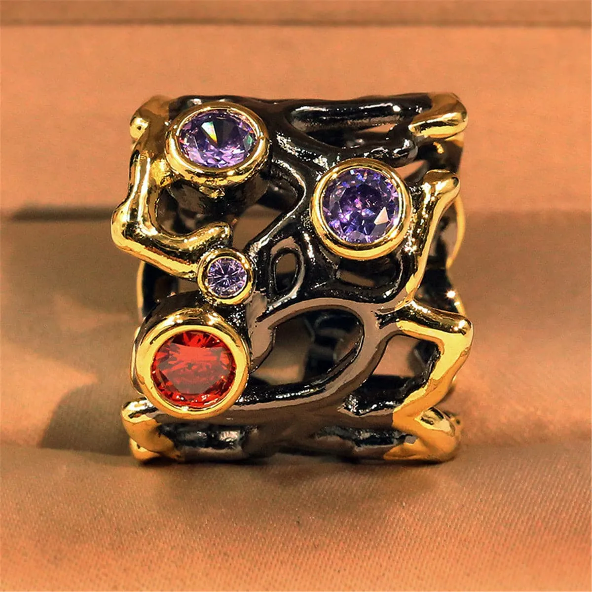 Purple & Red Crystal Openwork Tree Ring