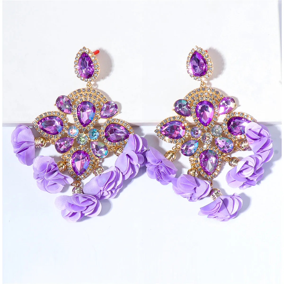 Purple Crystal & Cubic Zirconia Silk 18K Gold-Plated Floral Tassel Drop Earrings
