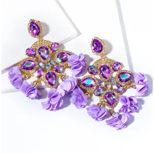 Purple Crystal & Cubic Zirconia Silk 18K Gold-Plated Floral Tassel Drop Earrings