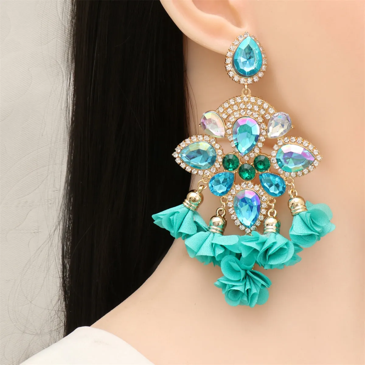 Purple Crystal & Cubic Zirconia Silk 18K Gold-Plated Floral Tassel Drop Earrings