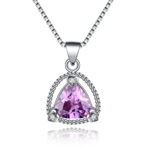 Purple Crystal & Silver-Plated Triangle Frame Pendant Necklace