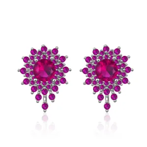 Purple Cubic Zirconia & Silver-Plated Cluster Stud Earrings