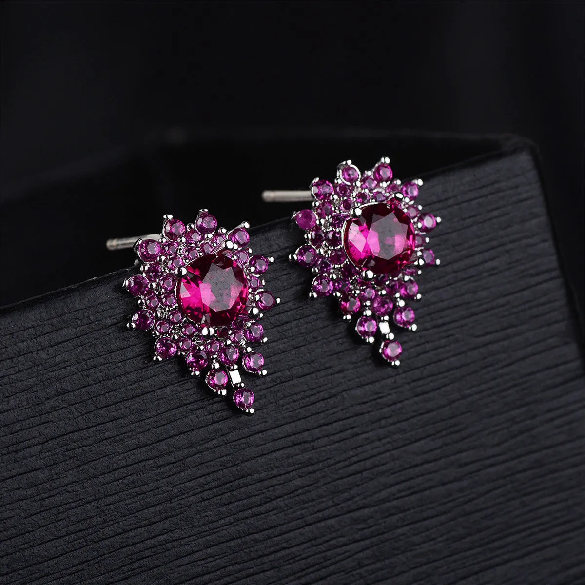 Purple Cubic Zirconia & Silver-Plated Cluster Stud Earrings