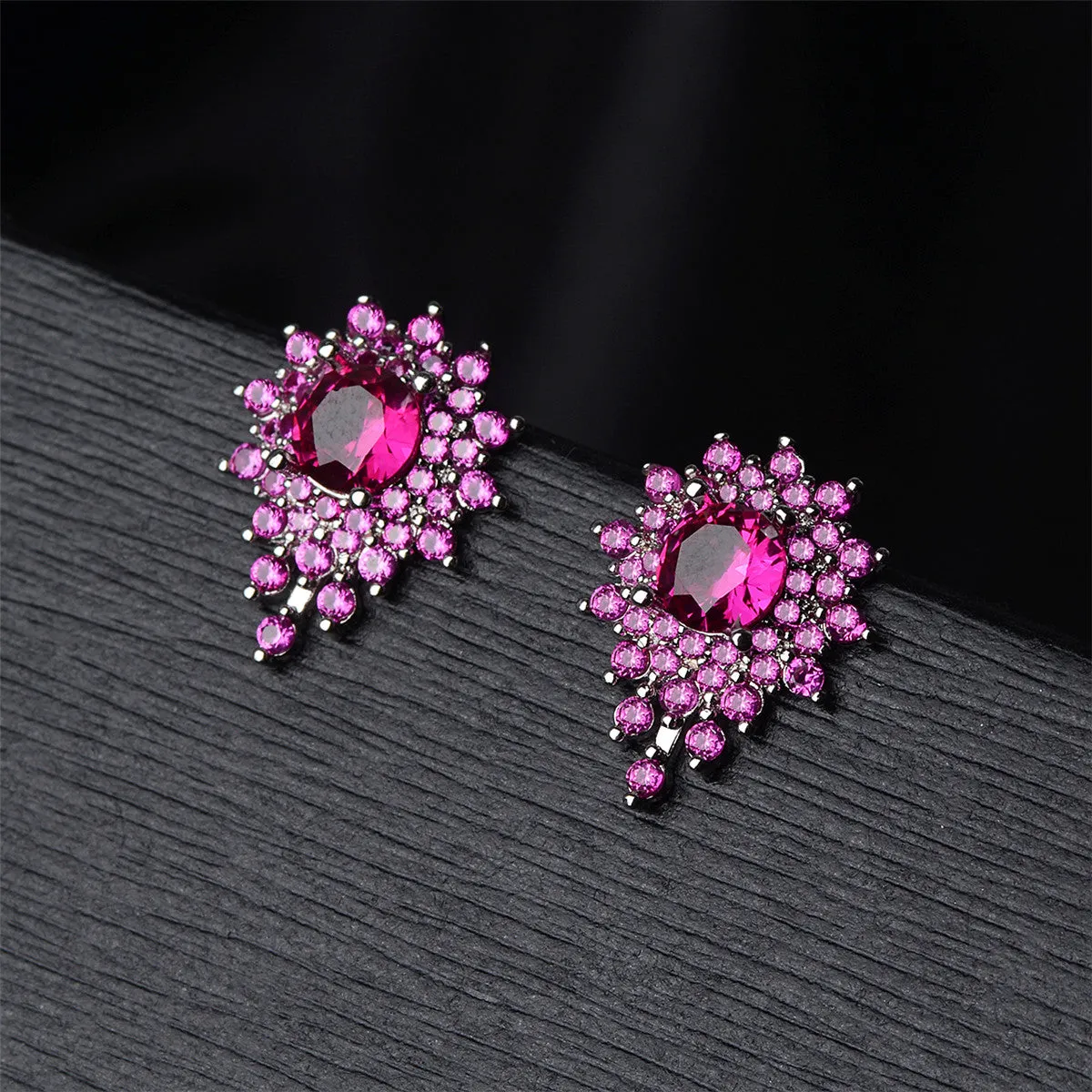 Purple Cubic Zirconia & Silver-Plated Cluster Stud Earrings