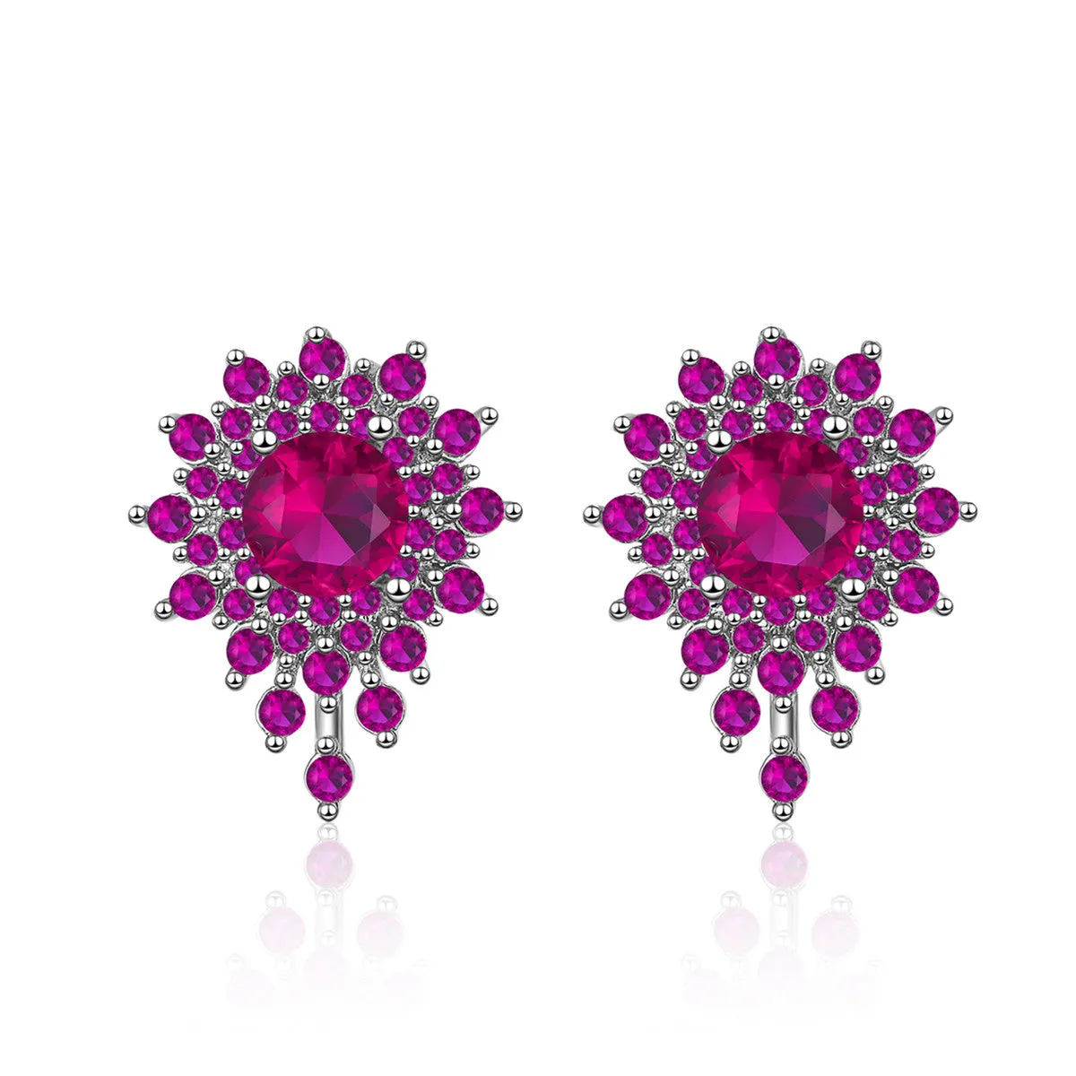 Purple Cubic Zirconia & Silver-Plated Cluster Stud Earrings