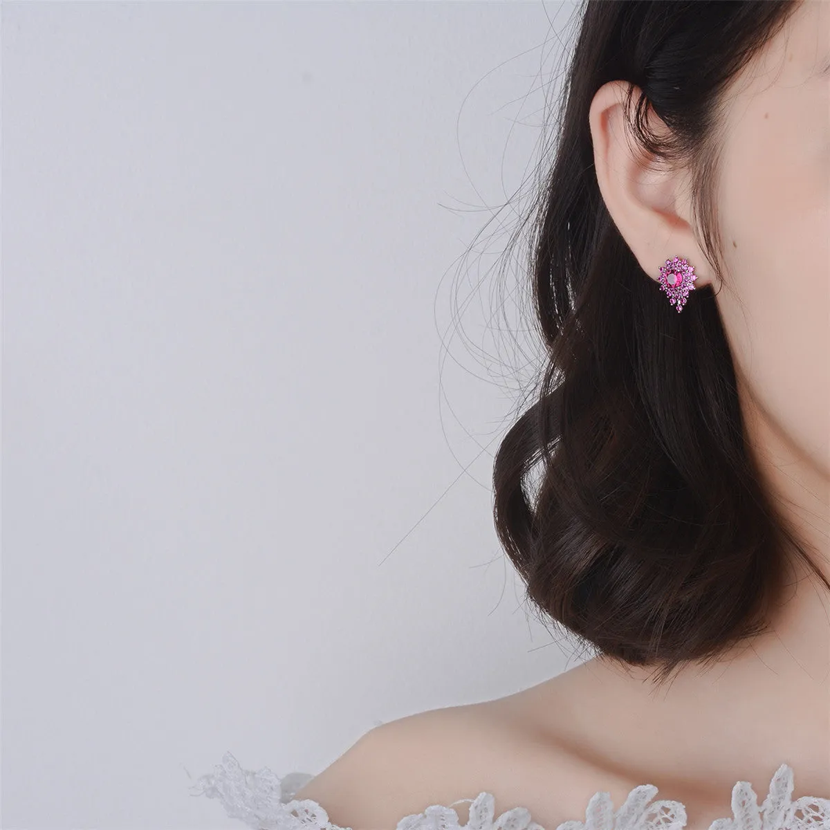 Purple Cubic Zirconia & Silver-Plated Cluster Stud Earrings