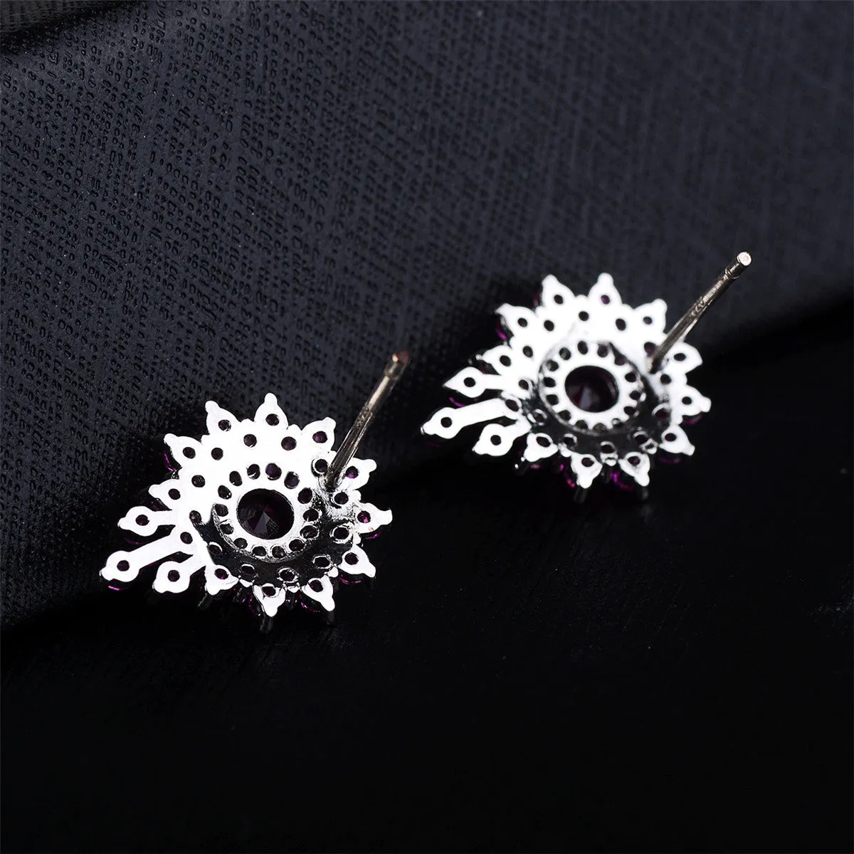 Purple Cubic Zirconia & Silver-Plated Cluster Stud Earrings