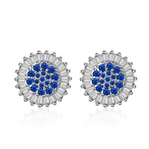 Purple Cubic Zirconia & Silver-Plated Pavé Circle Stud Earrings