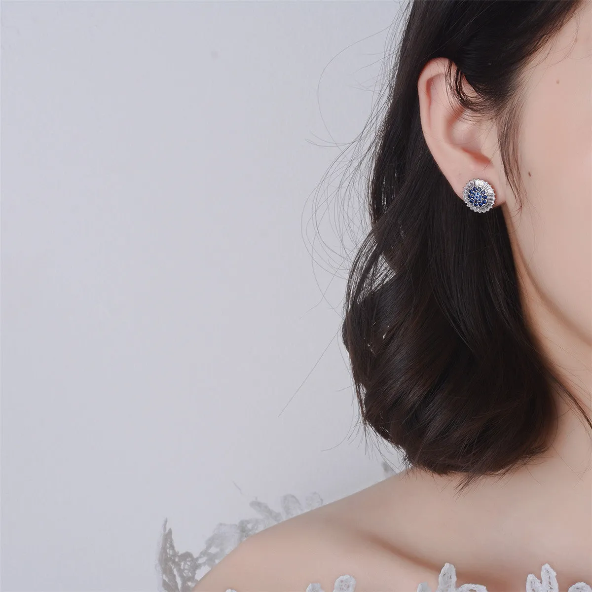 Purple Cubic Zirconia & Silver-Plated Pavé Circle Stud Earrings