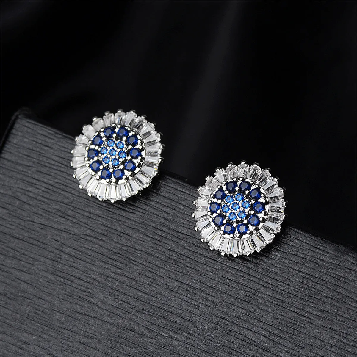 Purple Cubic Zirconia & Silver-Plated Pavé Circle Stud Earrings