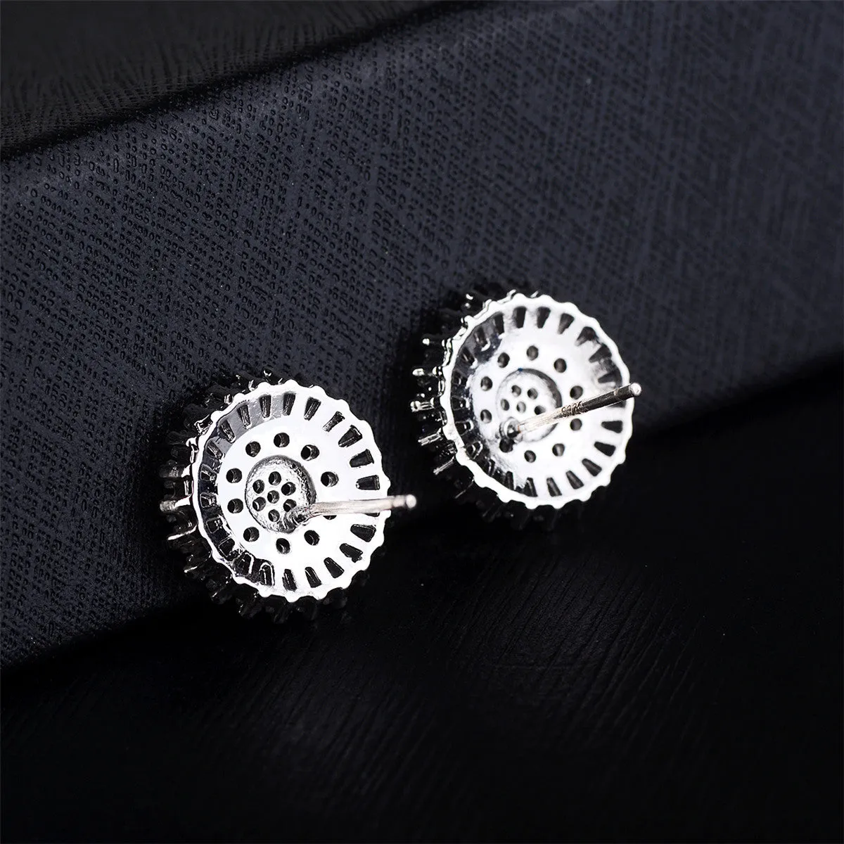 Purple Cubic Zirconia & Silver-Plated Pavé Circle Stud Earrings