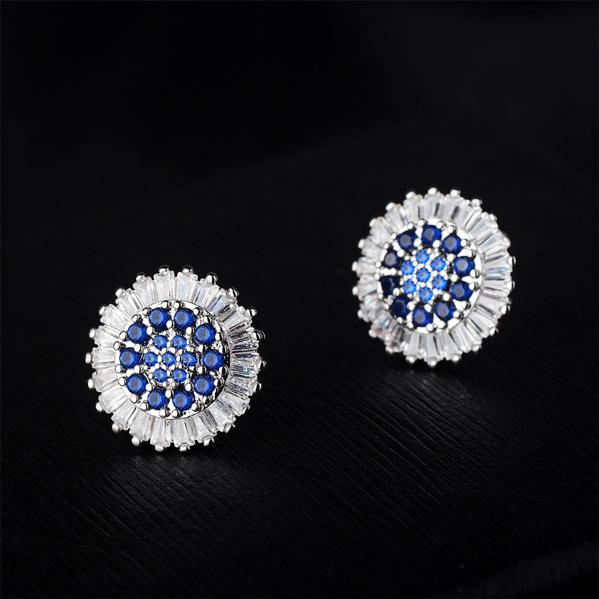 Purple Cubic Zirconia & Silver-Plated Pavé Circle Stud Earrings