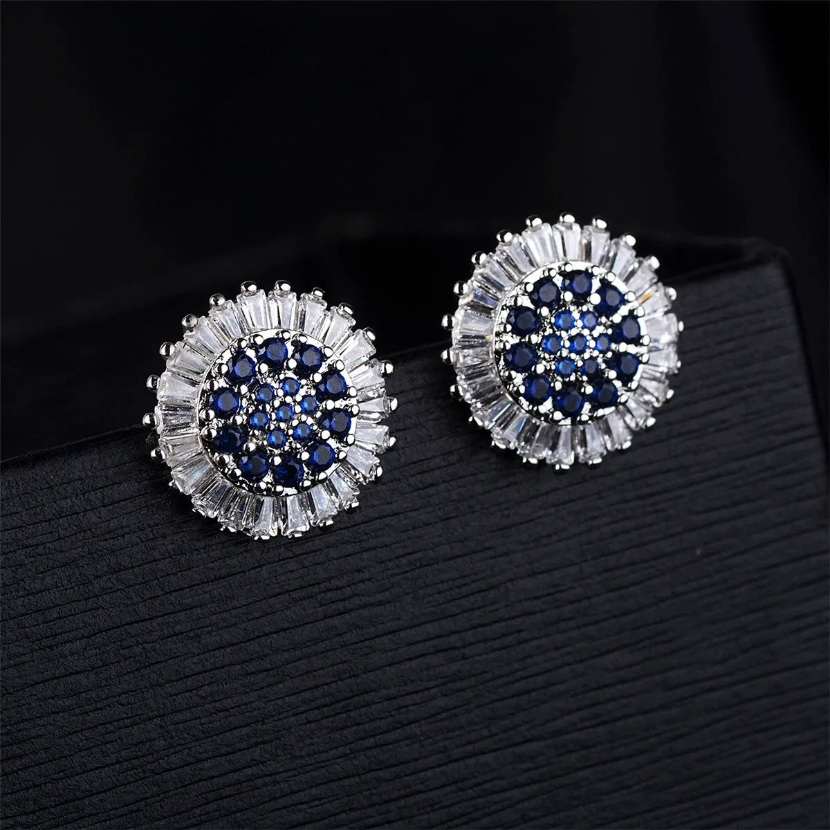 Purple Cubic Zirconia & Silver-Plated Pavé Circle Stud Earrings