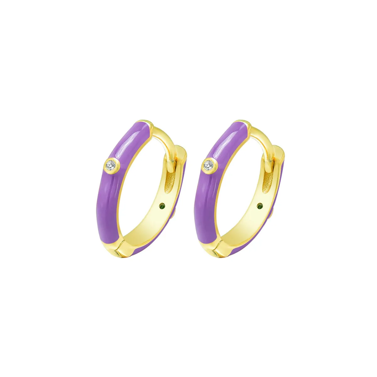 Purple Enamel & 18K Gold-Plated Cubic Zirconia-Accent Huggie Earrings