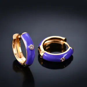 Purple Enamel & 18K Gold-Plated Cubic Zirconia-Accent Huggie Earrings