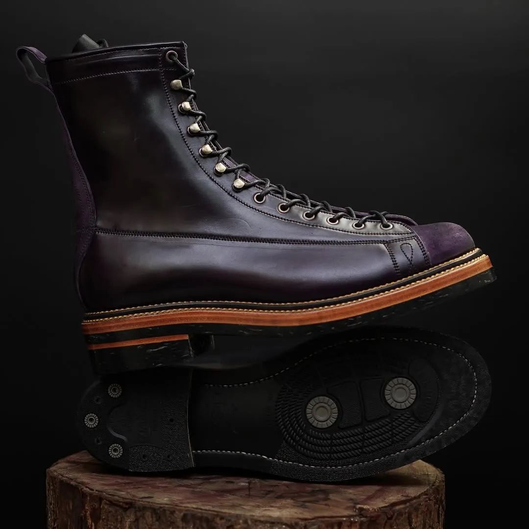 Purple Leather And Purple Suede Lace-Up Step Steeds Boots - Hiking and Trekking Boots