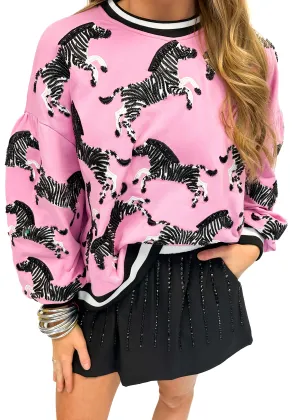 Queen of Sparkles Light Pink Zebra Sweatshirt