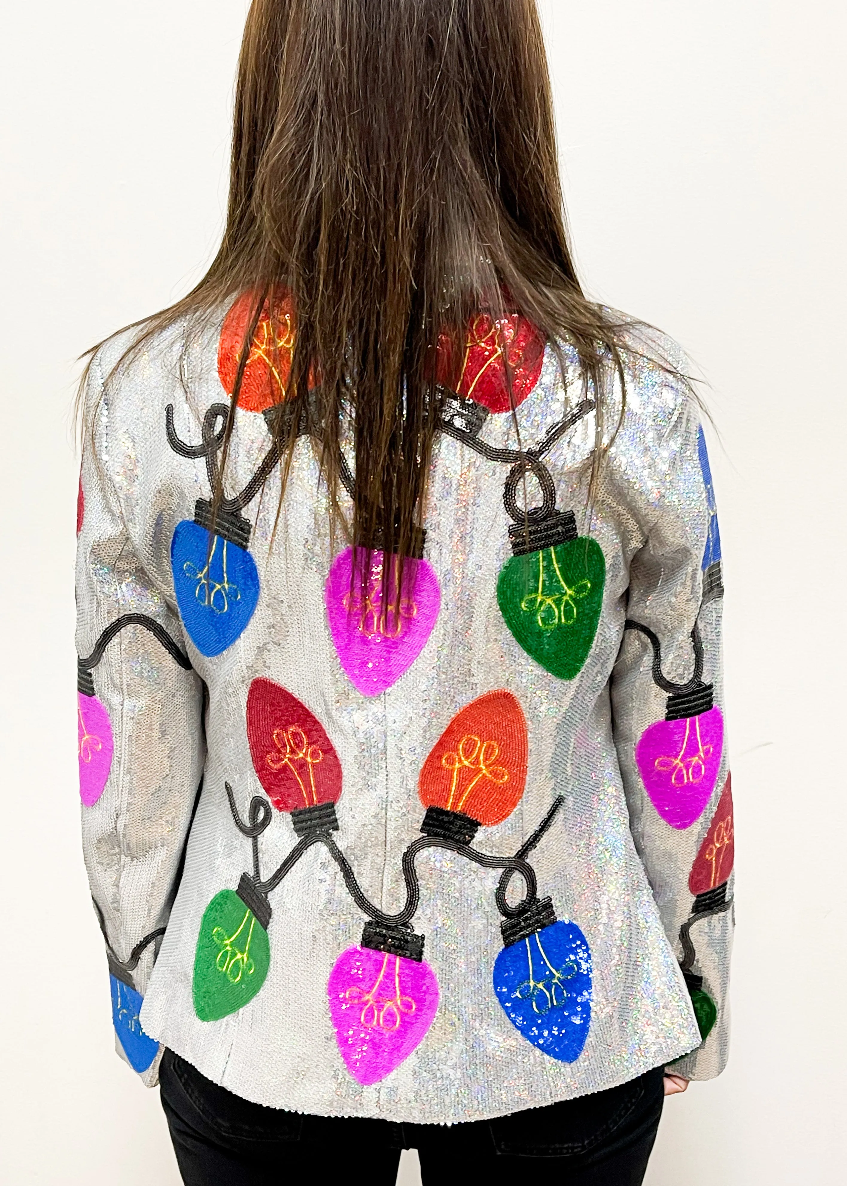 Queen of Sparkles Silver Sequin Christmas Light Blazer