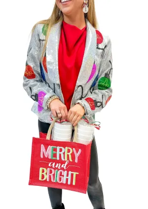 Queen of Sparkles Silver Sequin Christmas Light Blazer