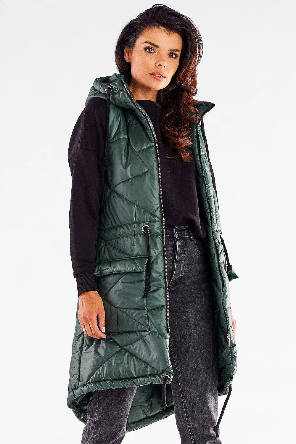 Quilted Hooded Gilet with Waist Drawstrings