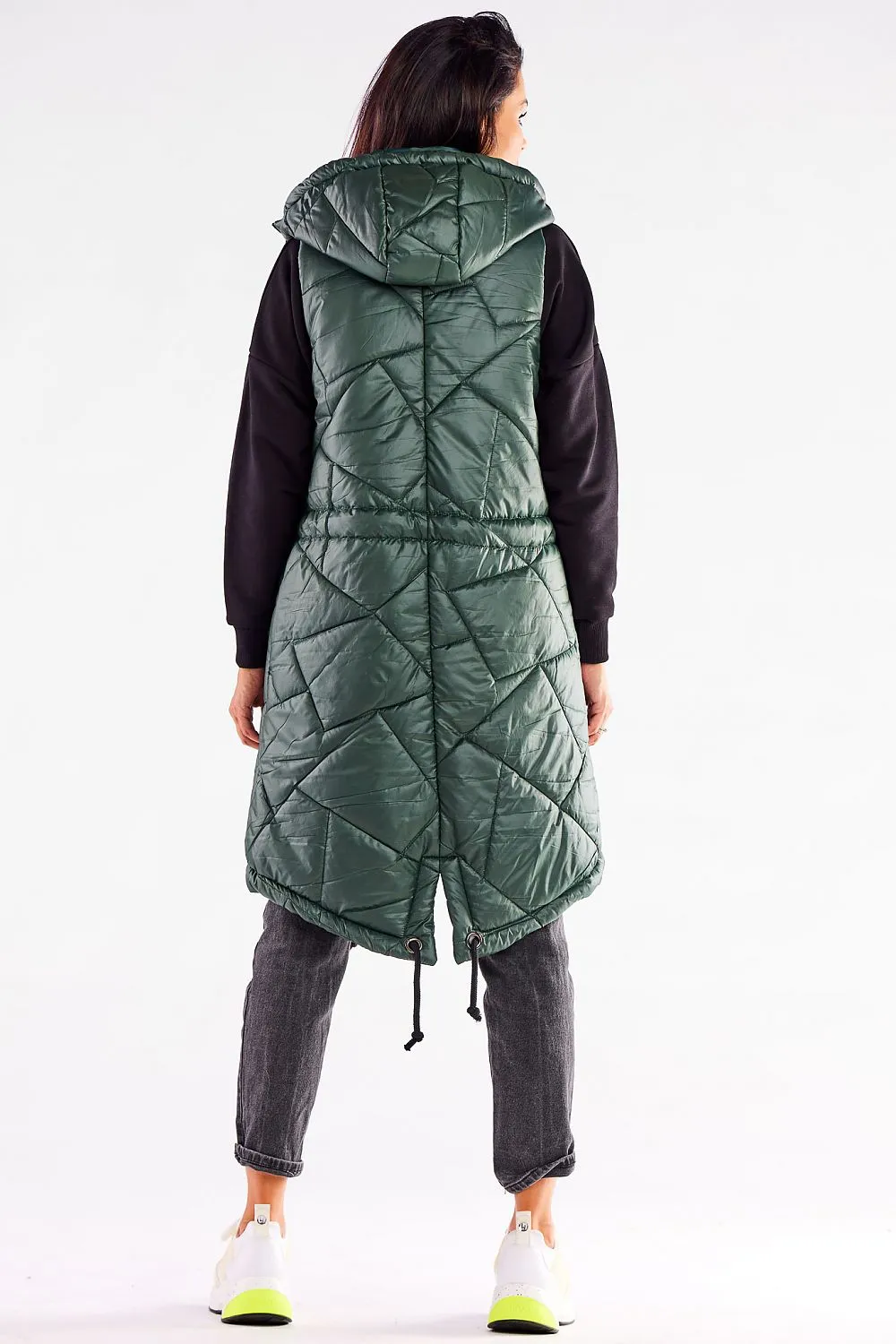 Quilted Hooded Gilet with Waist Drawstrings