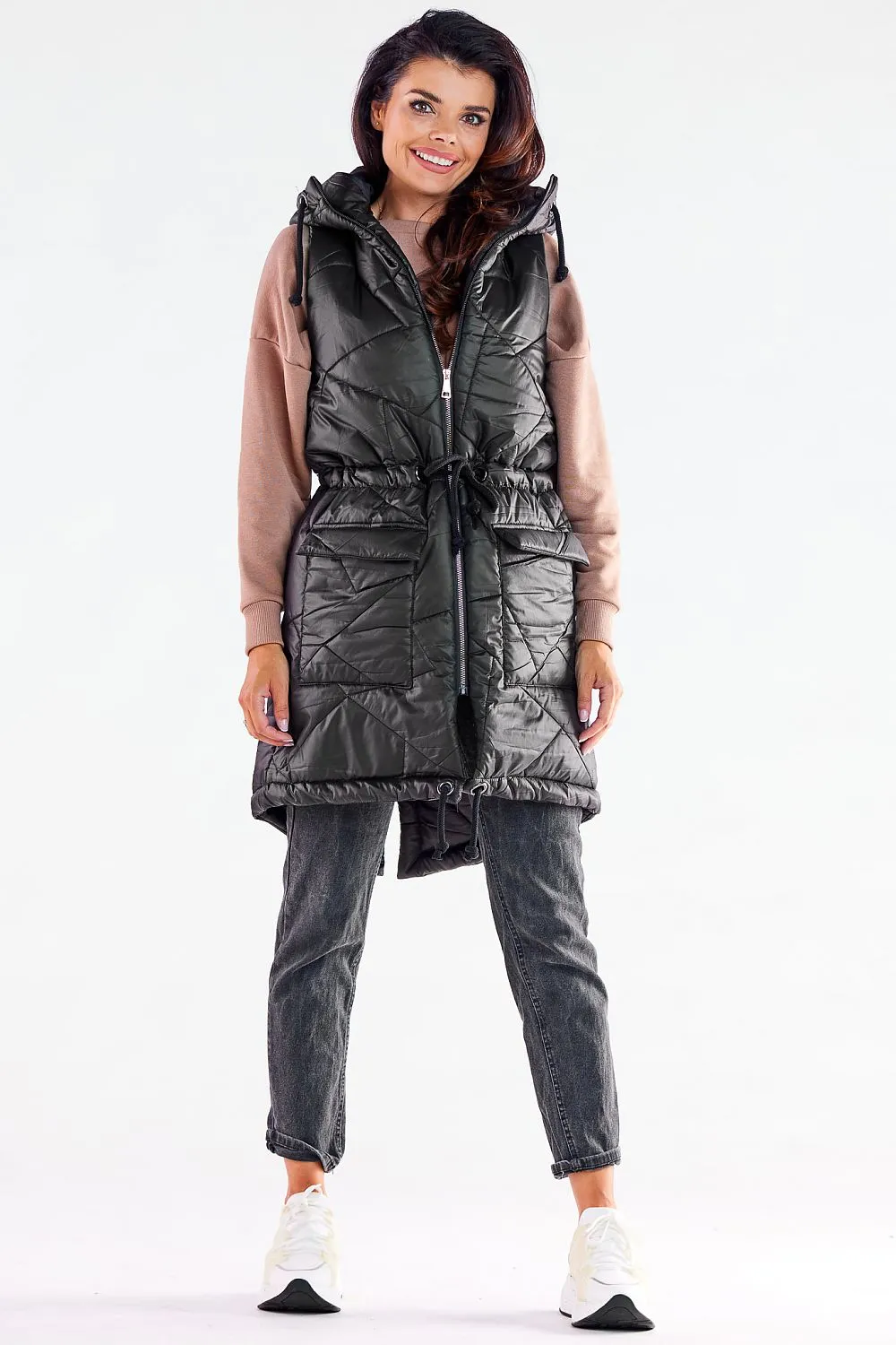 Quilted Hooded Gilet with Waist Drawstrings
