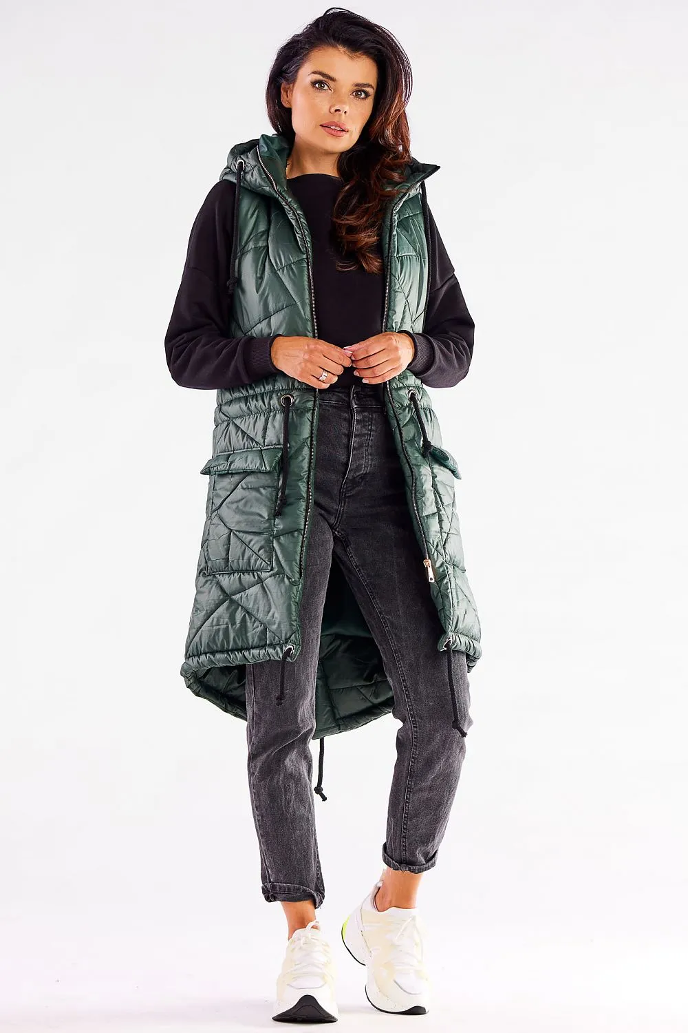 Quilted Hooded Gilet with Waist Drawstrings