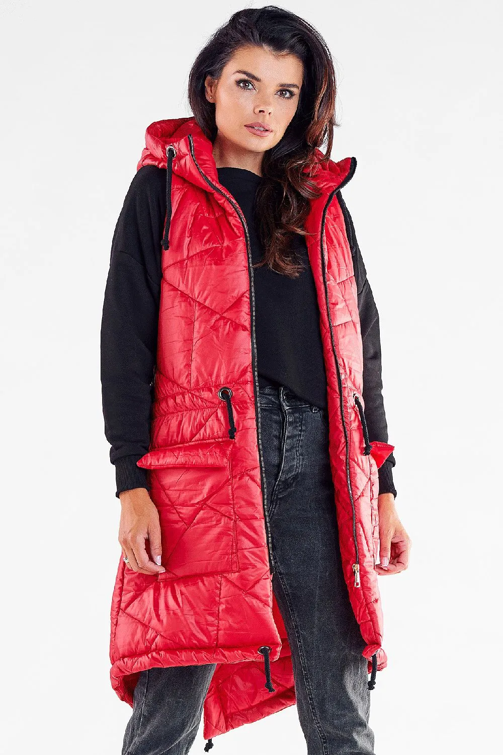Quilted Hooded Gilet with Waist Drawstrings