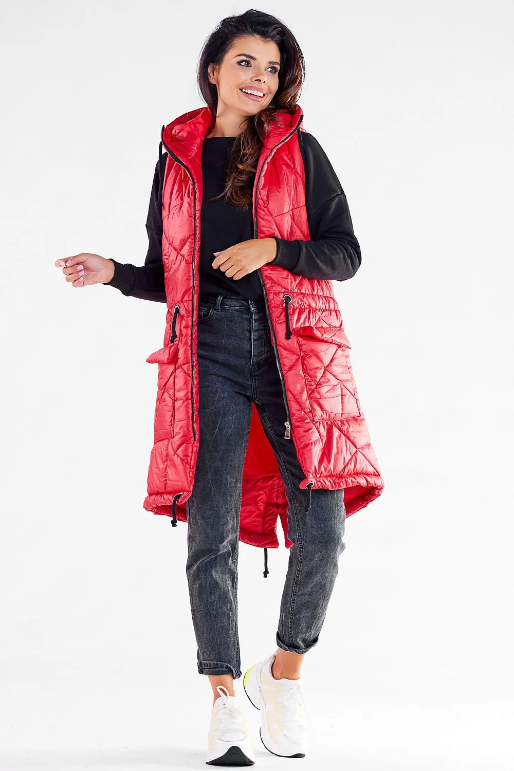 Quilted Hooded Gilet with Waist Drawstrings