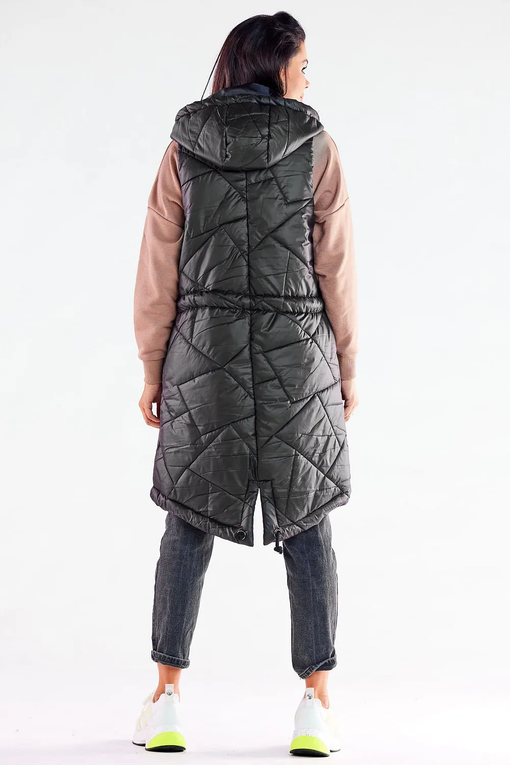 Quilted Hooded Gilet with Waist Drawstrings