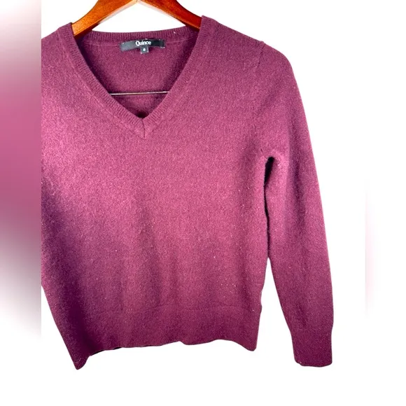 Quince Womens Cashmere V Neck Sweater Maroon Size Small