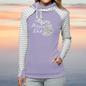 "Michigan Rocks Petoskey Stone" Women's Striped Double Hood Pullover