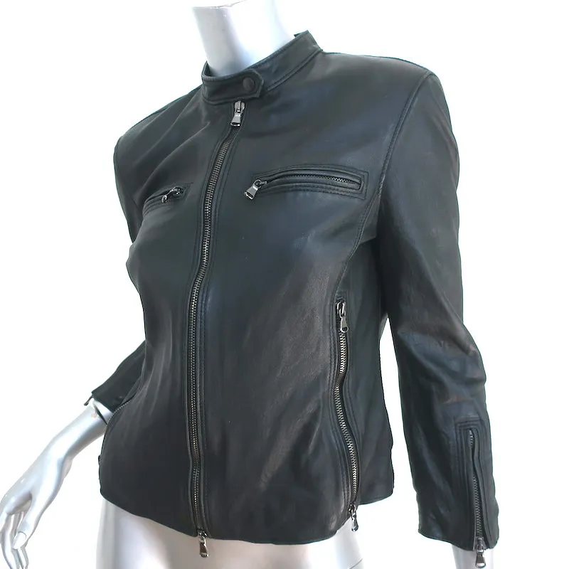 R13 Cafe Racer Cropped Leather Jacket Black Size Large