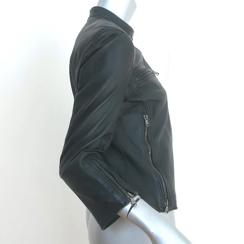 R13 Cafe Racer Cropped Leather Jacket Black Size Large