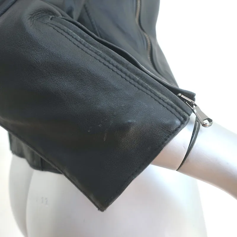 R13 Cafe Racer Cropped Leather Jacket Black Size Large