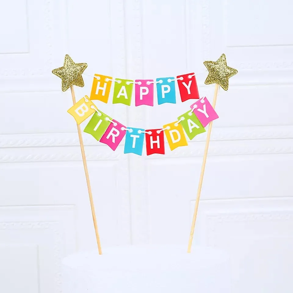 RAINBOW FLAG BANNERS HAPPY BIRTHDAY PAPER CAKE TOPPER
