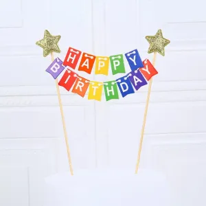 RAINBOW FLAG BANNERS HAPPY BIRTHDAY PAPER CAKE TOPPER
