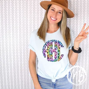 Rainbow Leopard Monogram Tee | Monogram | Women's Tee | Youth Tee |