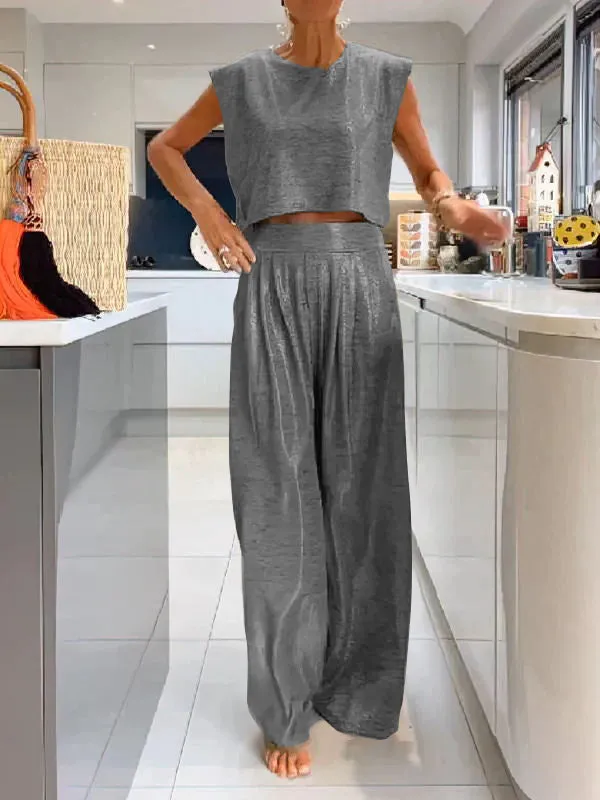 Rebeca® | Casual shiny women's vest and wide trousers in a set