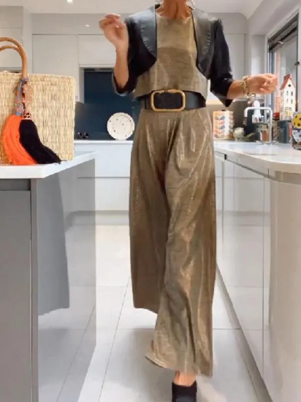 Rebeca® | Casual shiny women's vest and wide trousers in a set