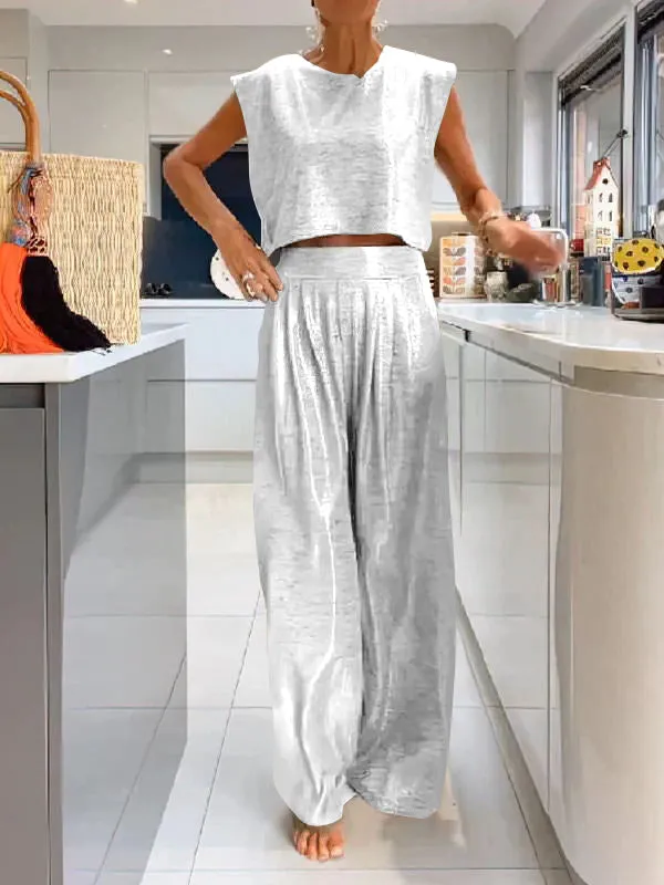 Rebeca® | Casual shiny women's vest and wide trousers in a set