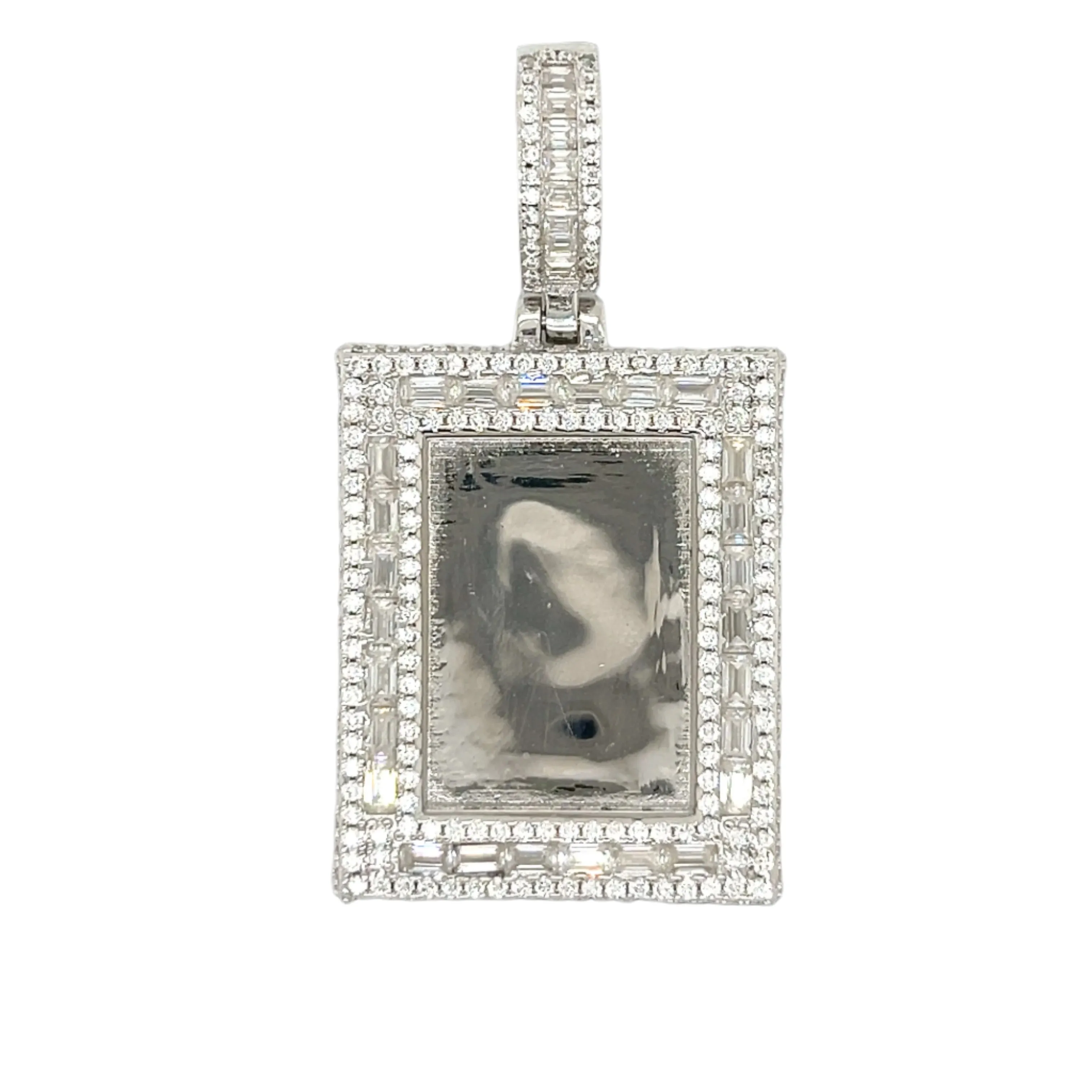 Rectangle Picture Charm Lab-Created Moissanite Sterling Silver Pendant - M414299